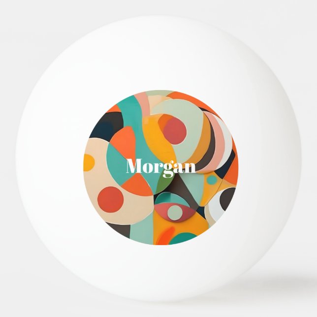 Balle De Ping Pong Art moderne du milieu du siècle, nom ou monogramme (Devant)