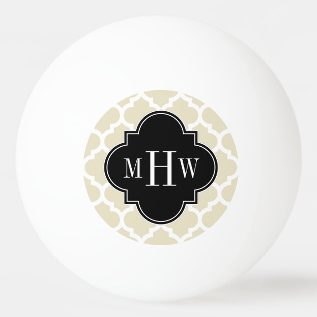 Balle De Ping Pong Beige, White Moroccan #5 Black 3 Initial Monogram (Devant)