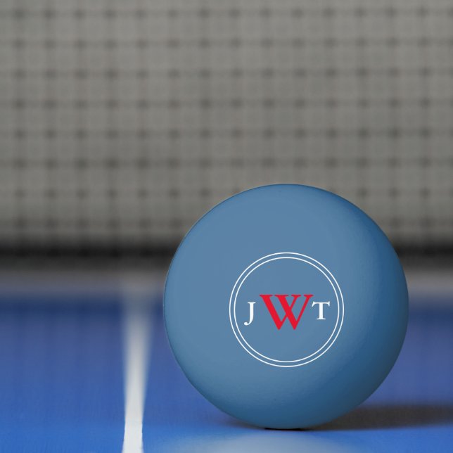 Balle De Ping Pong Bleu simple avec Monogramme rouge et blanc (Filet)