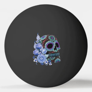 Balle De Ping Pong Blue Floral Black Sugar Skull Jour des morts