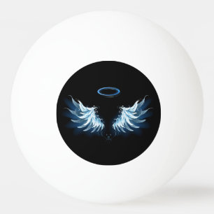 Balle De Ping Pong Blue Glowing Angel Wings on black background