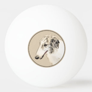Balle De Ping Pong Borzoi (Argent Brindle) Peinture Chien Art origina