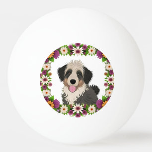 Balle De Ping Pong Cadre floral coloré avec illustration de chien mig