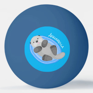 Balle De Ping Pong Caricature bleu loutre de mer joyeux
