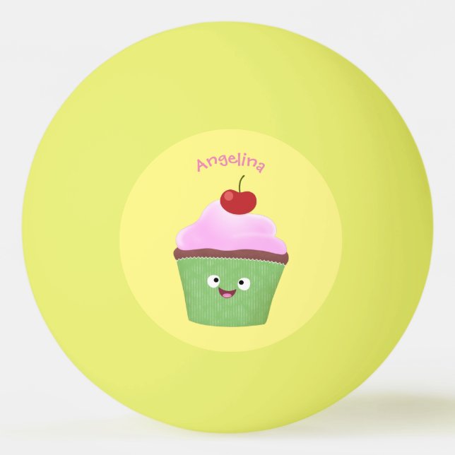 Balle De Ping Pong Caricature de cupcake joyeux (Devant)