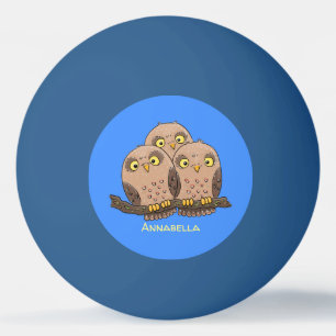 Balle De Ping Pong Caricature en trio de chouette