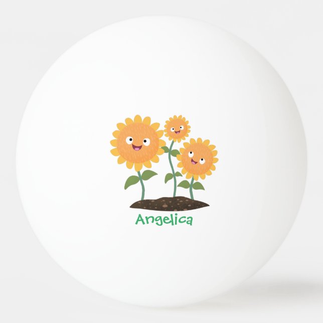 Balle De Ping Pong Caricature joli tournesol souriant illustration (Devant)