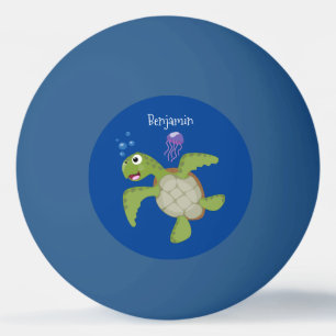 Balle De Ping Pong Caricature joyeuse de tortue de mer verte mignonne