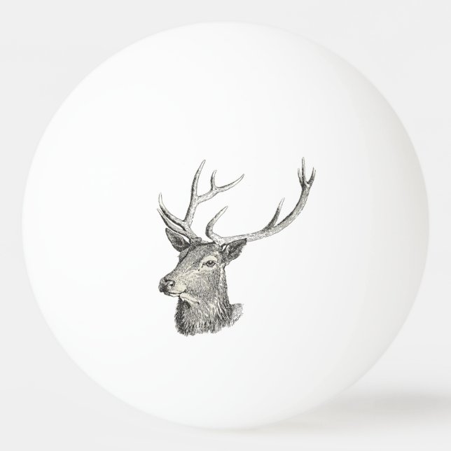 Balle De Ping Pong Cerf Buck Head avec Antlers Black and White Art (Devant)