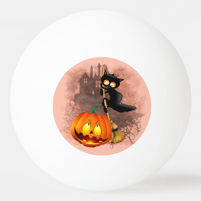 Balle De Ping Pong Chat effrayé par Citrouille Fun Halloween caractèr (Devant)