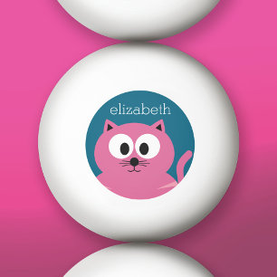 Balle De Ping Pong Chat gras rose mignon - Arrière - plan bleu