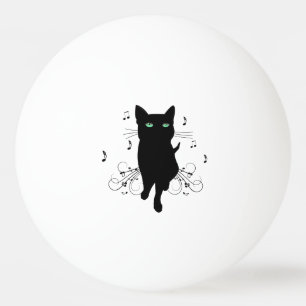 Balle De Ping Pong Chat noir entouré de notes de musique murmurantes