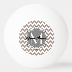 Balle De Ping Pong Chevron beige, Monogramme gris, Nom personnalisé