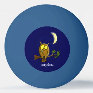 Balle De Ping Pong Chouette triste avec larmes et lune manquant ton d