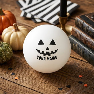 Balle De Ping Pong Citrouille Personnalisée Halloween Nom Noir & Blan