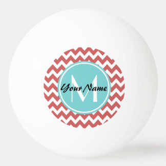 Balle De Ping Pong Coral Chevron Aqua Monogramme, Personnalisé