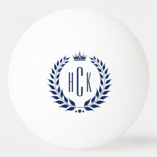 Balle De Ping Pong Couronne de laurier bleu personnalisée avec monogr
