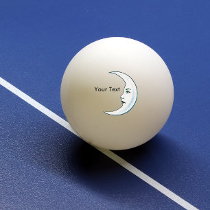 Balle De Ping Pong Croissant de lune blanc vintage avec visage et éto