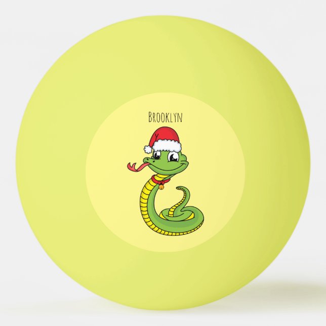 Balle De Ping Pong Cute serpent vert avec chapeau santa dessin animé (Devant)