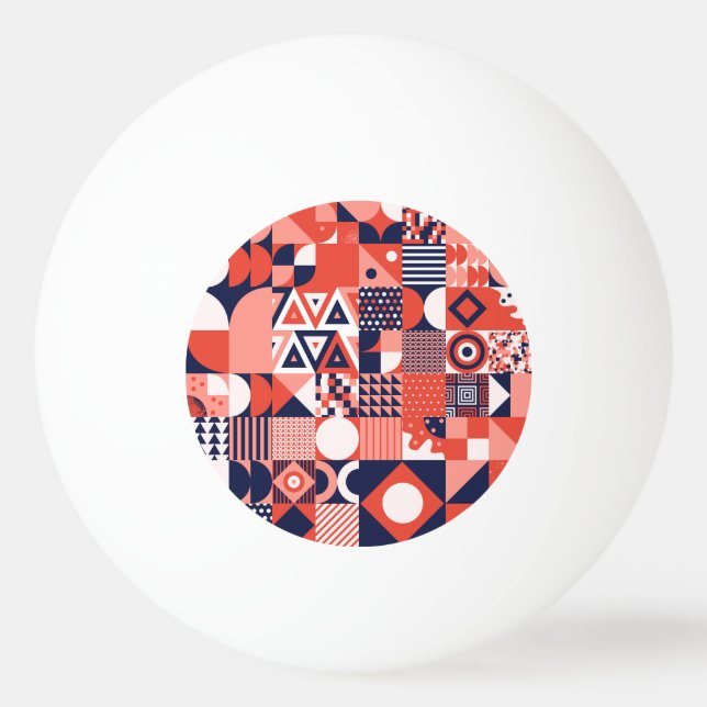 Balle De Ping Pong Design Bauhaus rétro, géométrique coloré. (Devant)