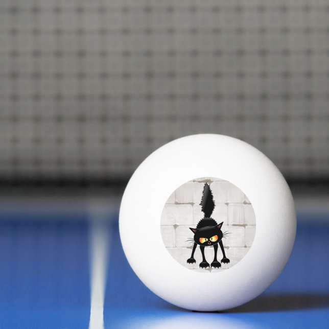 Balle De Ping Pong Dessin animé de chat noir drôle et féroce  (Filet)