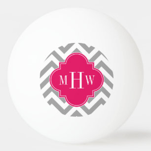 Balle De Ping Pong Dk Grey Lg Chevron Raspberry Quatrefoil 3 Monogram