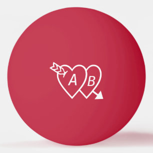 Balle De Ping Pong Double Coeur avec Flèche de Cupidons et Initiales