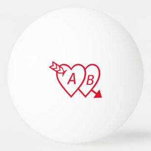 Balle De Ping Pong Double Coeur rouge avec Flèche et Initiales