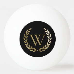 Balle De Ping Pong Élégant monogramme de couronne de laurier d'or noi