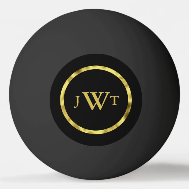 Balle De Ping Pong Elégant noir avec Faux Gold Monogramme (Devant)