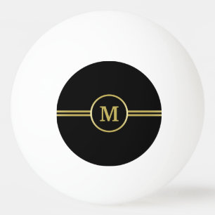 Balle De Ping Pong Élégant or Monogramme personnalisé sur noir