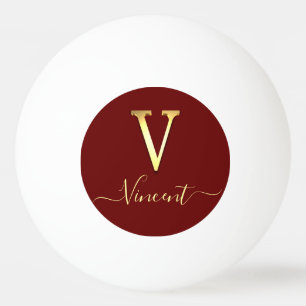Balle De Ping Pong Élégant or personnalisé Monogramme V Nom Ping Pong