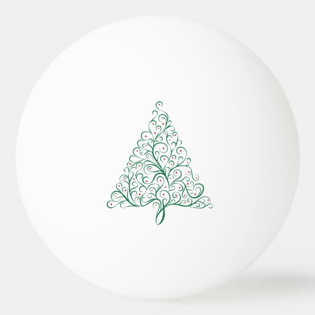 Balle De Ping Pong Élégante calligraphie rouge et verte Arbre de Noël (Devant)
