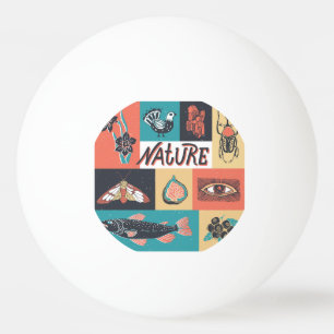 Balle De Ping Pong Éléments de la nature, Icônes de style rétro.