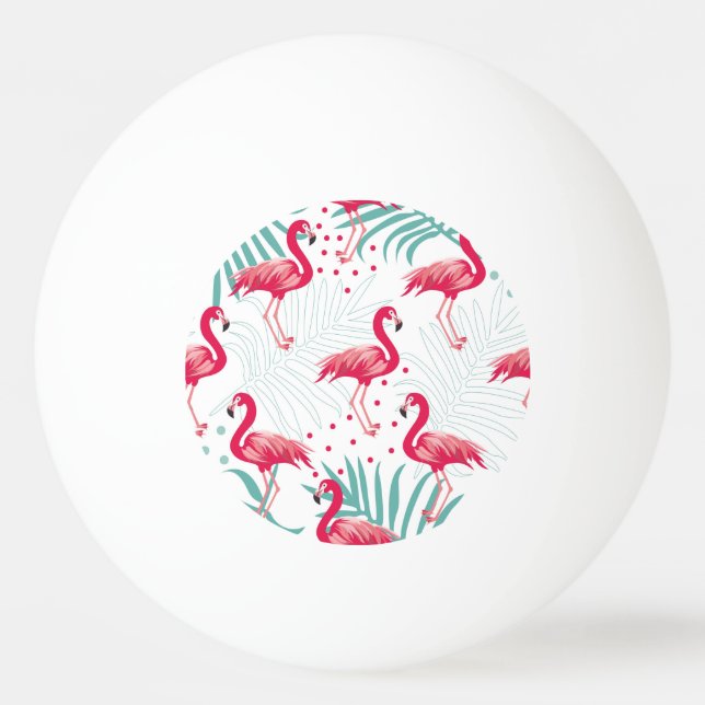 Balle De Ping Pong Flamingo tropical et feuille, motif d'été. (Devant)