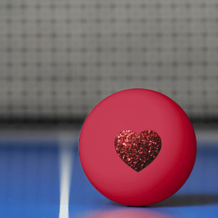 Balle De Ping Pong Flamme de parties scintillant de coeur rouge foncé