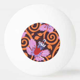 Balle De Ping Pong Fleur Art Déco tourbillonnante rose et orange vibr