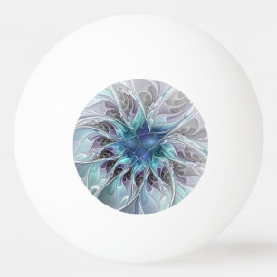 Balle De Ping Pong Fleur fractale moderne abstraite avec du bleu