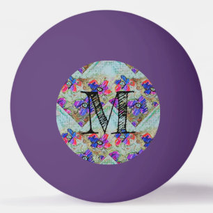 Balle De Ping Pong Fleurs violettes et bleues Carrés Zigzags