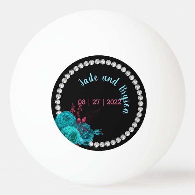Balle De Ping Pong Flore Turquoise et Mauve Elegant Rhinestone (Devant)