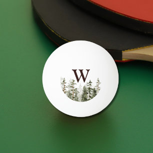 Balle De Ping Pong Forêt Verte Rustique Monogramme Aquarelle