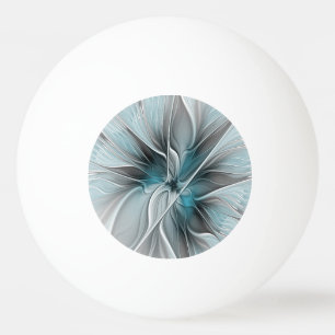Balle De Ping Pong Fractal Floral Moderne Abstrait Fleur Bleu Gris