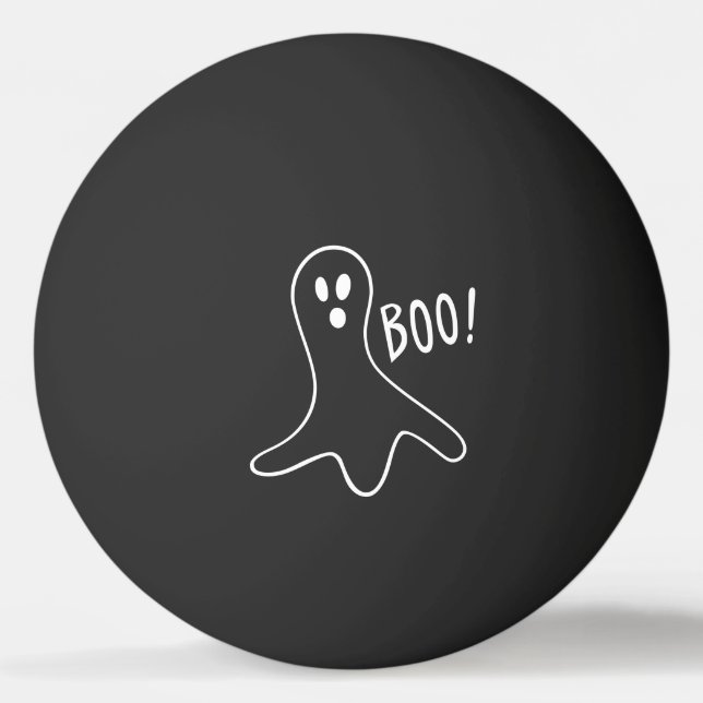 Balle De Ping Pong Ghost Saying Boo White Outline sur Black (Devant)