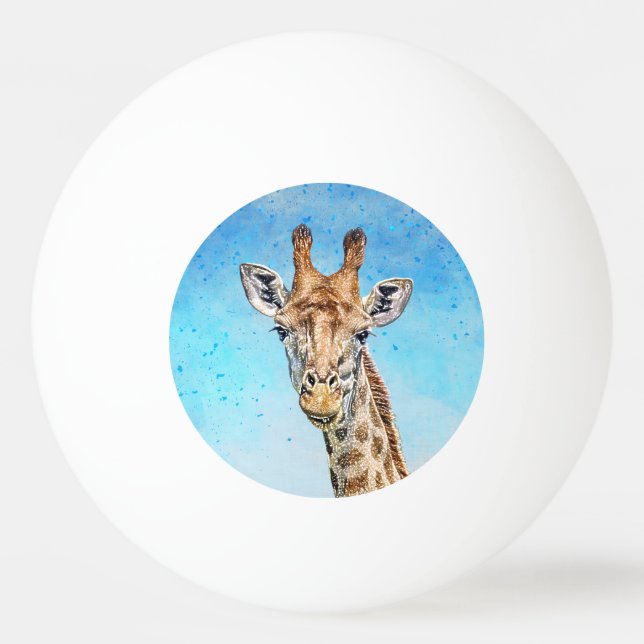 Balle De Ping Pong Giraffe curieuse avec Ciel de Confetti Bleu (Devant)