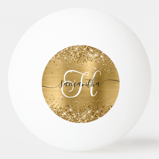 Balle De Ping Pong Glittery Gold Glam Monogrammed (Devant)