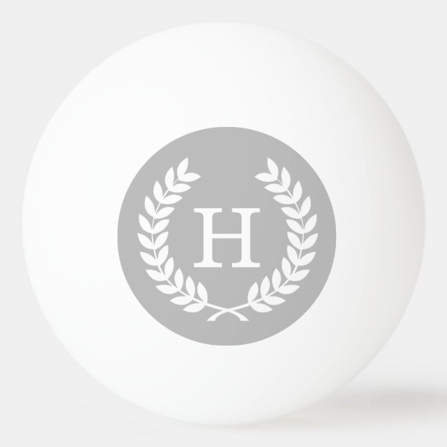 Balle De Ping Pong Gris Blanc Blé Laurel Wreath Initial Monogramme (Devant)