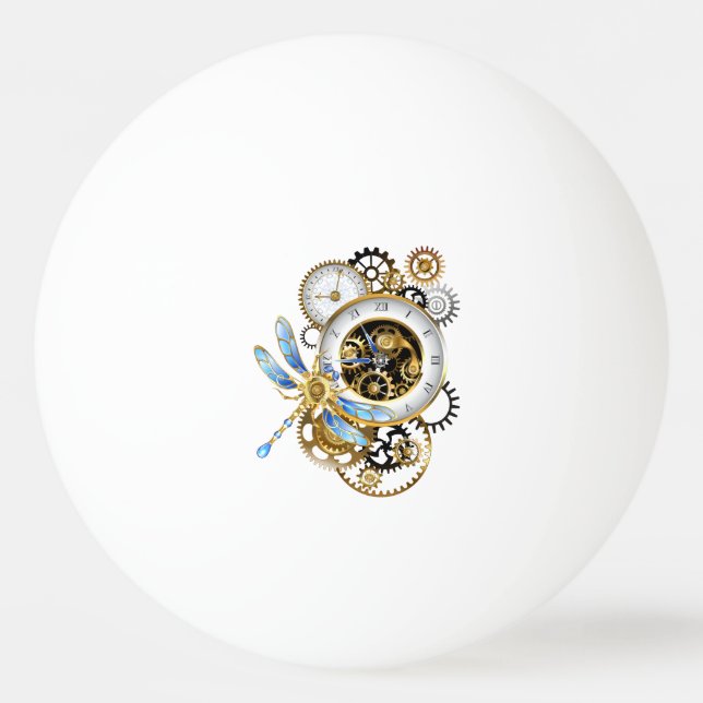Balle De Ping Pong Horloge à vapeur avec libellule mécanique (Devant)