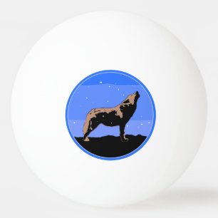 Balle De Ping Pong Howling Wolf en hiver - Art faunique original