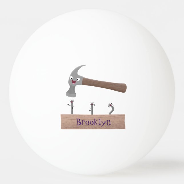 Balle De Ping Pong Illustration de dessin mignon, marteau et ongles (Devant)