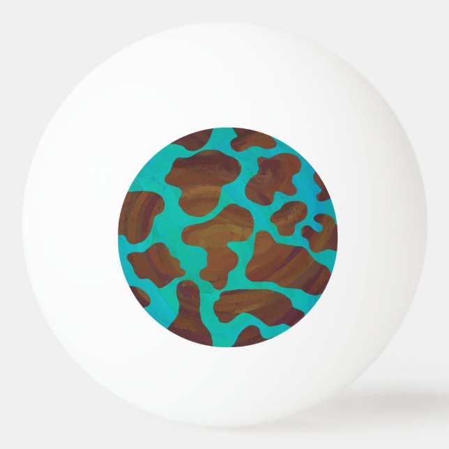 Balle De Ping Pong Impression Brown et Turquoise de vache (Devant)